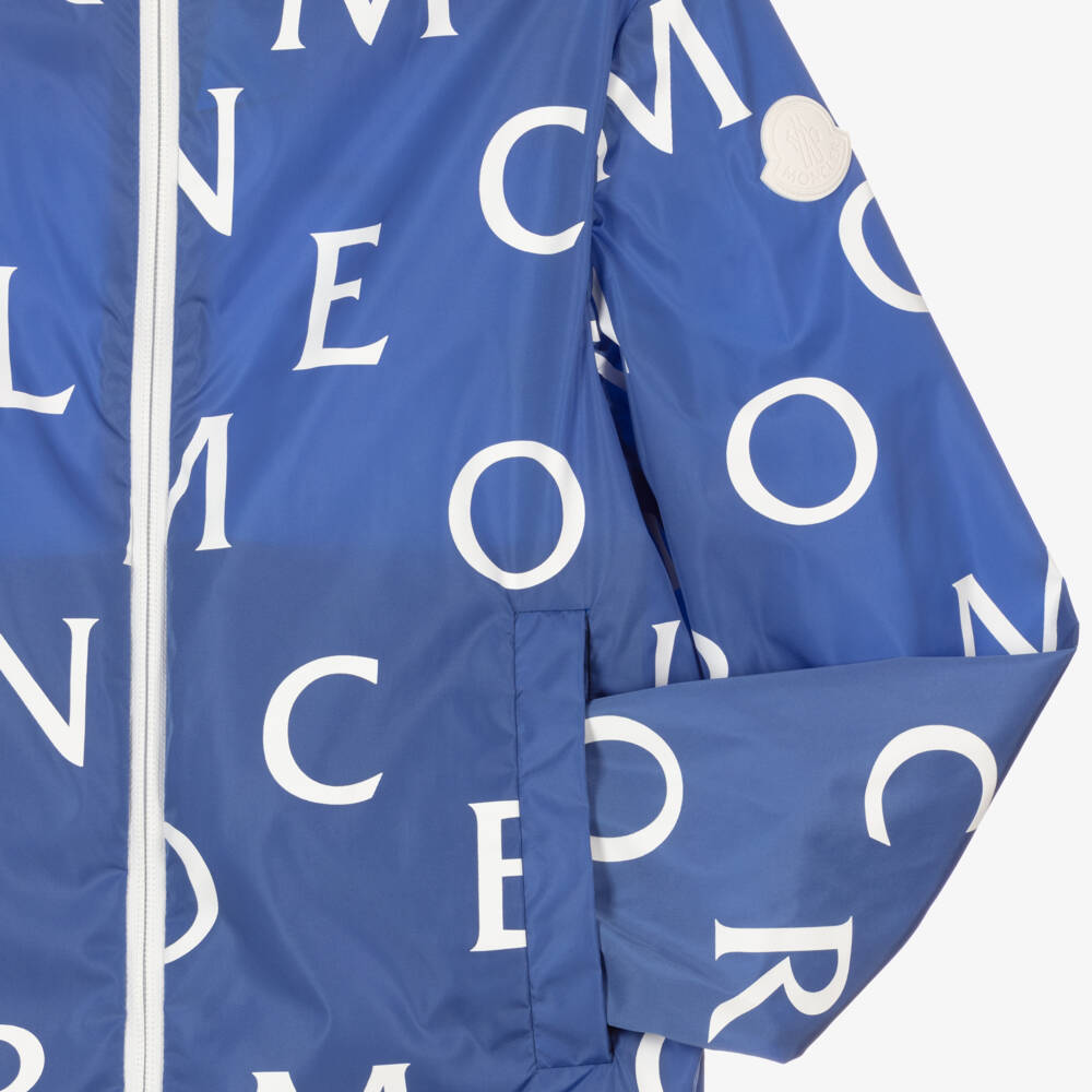 Moncler Enfant-جاكيت واقي من الرياح للأولاد بلون أزرق مع قبعة | Childrensalon Outlet