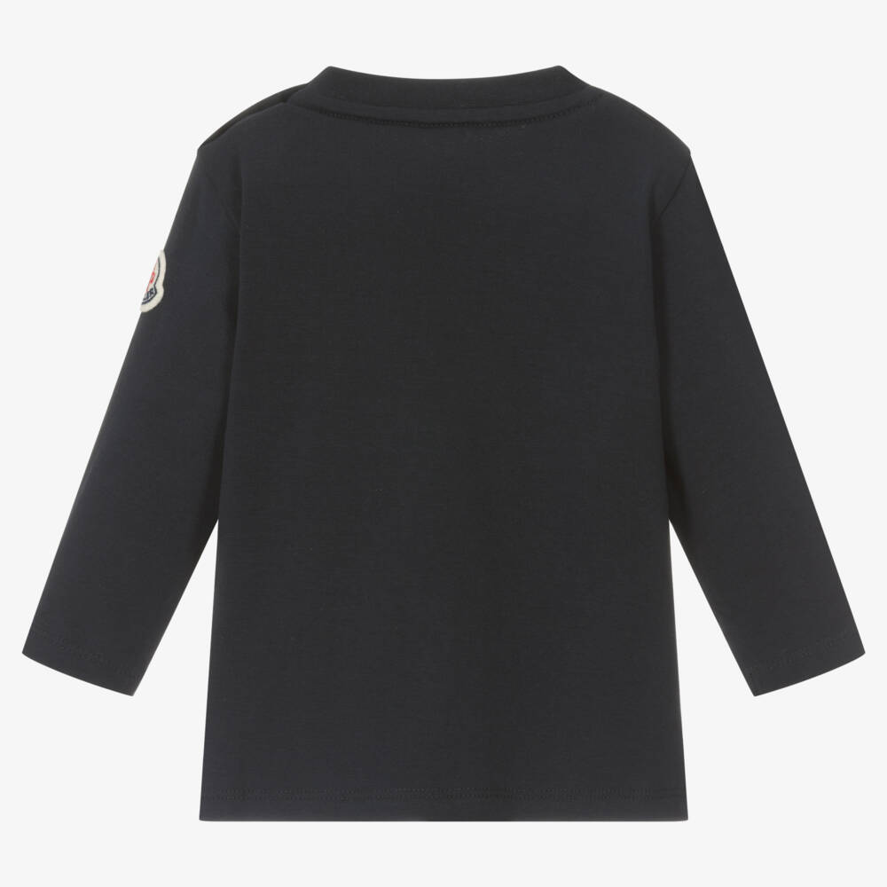 Moncler Enfant-تي شيرت قطن أزرق غامق بنقش بارز للأولاد | Childrensalon Outlet