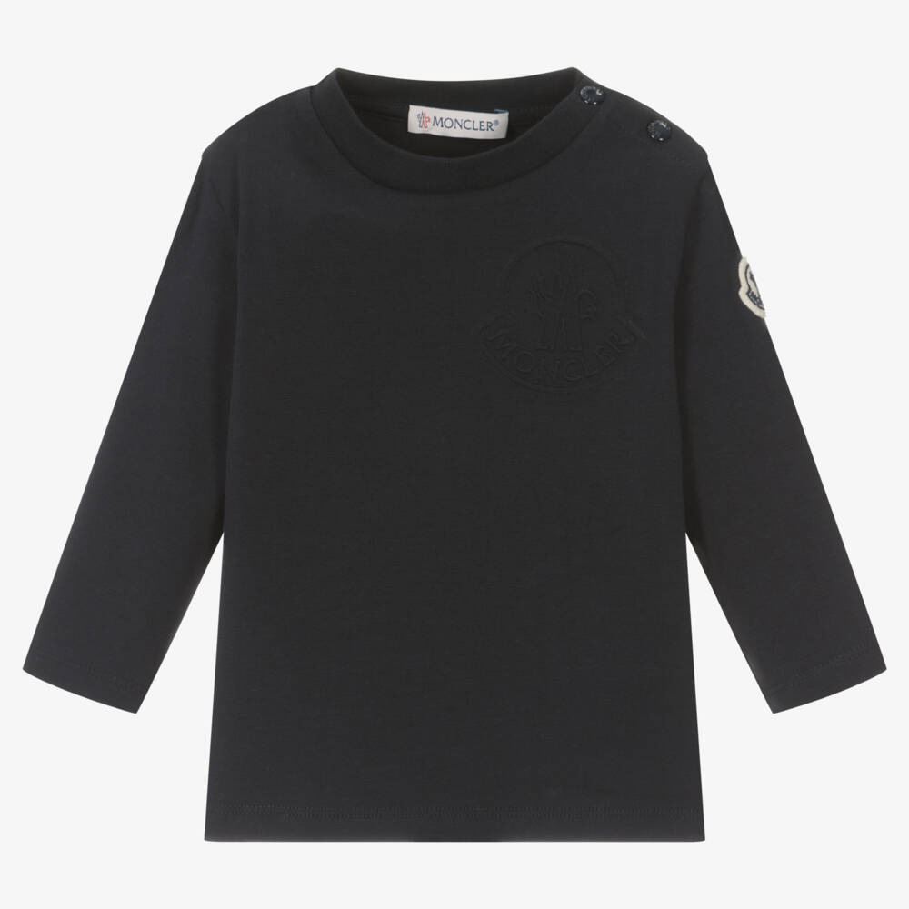 Moncler Enfant-تي شيرت قطن أزرق غامق بنقش بارز للأولاد | Childrensalon Outlet