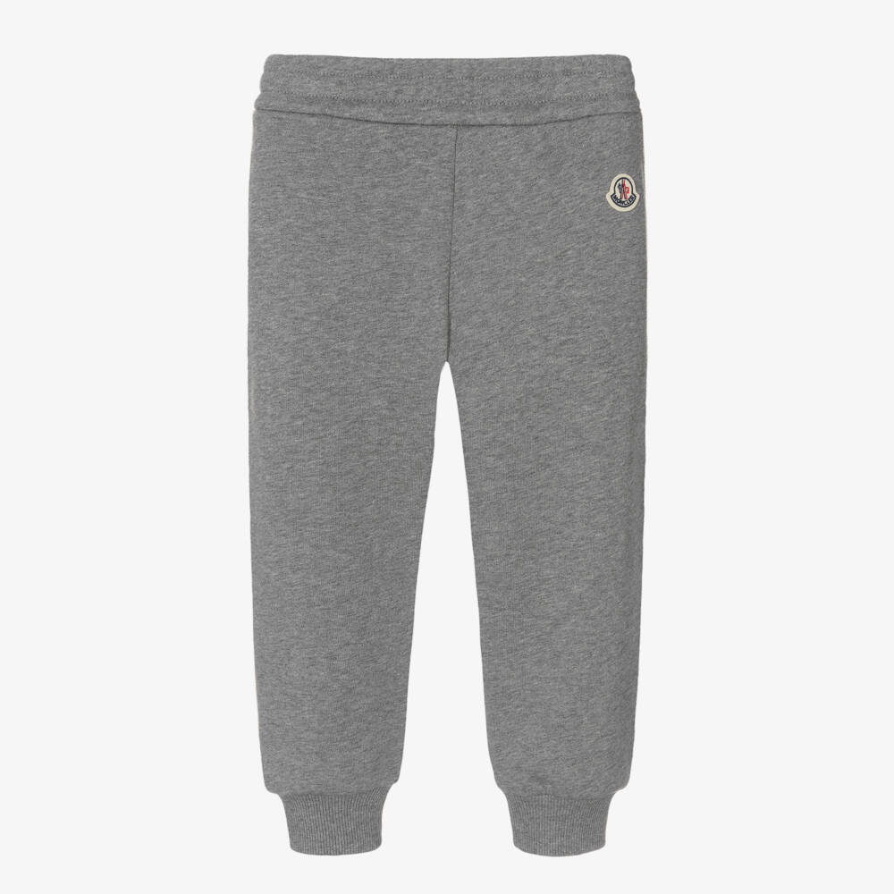 Moncler Enfant-بنطلون رياضي رمادي قطن بشعار للأولاد | Childrensalon Outlet