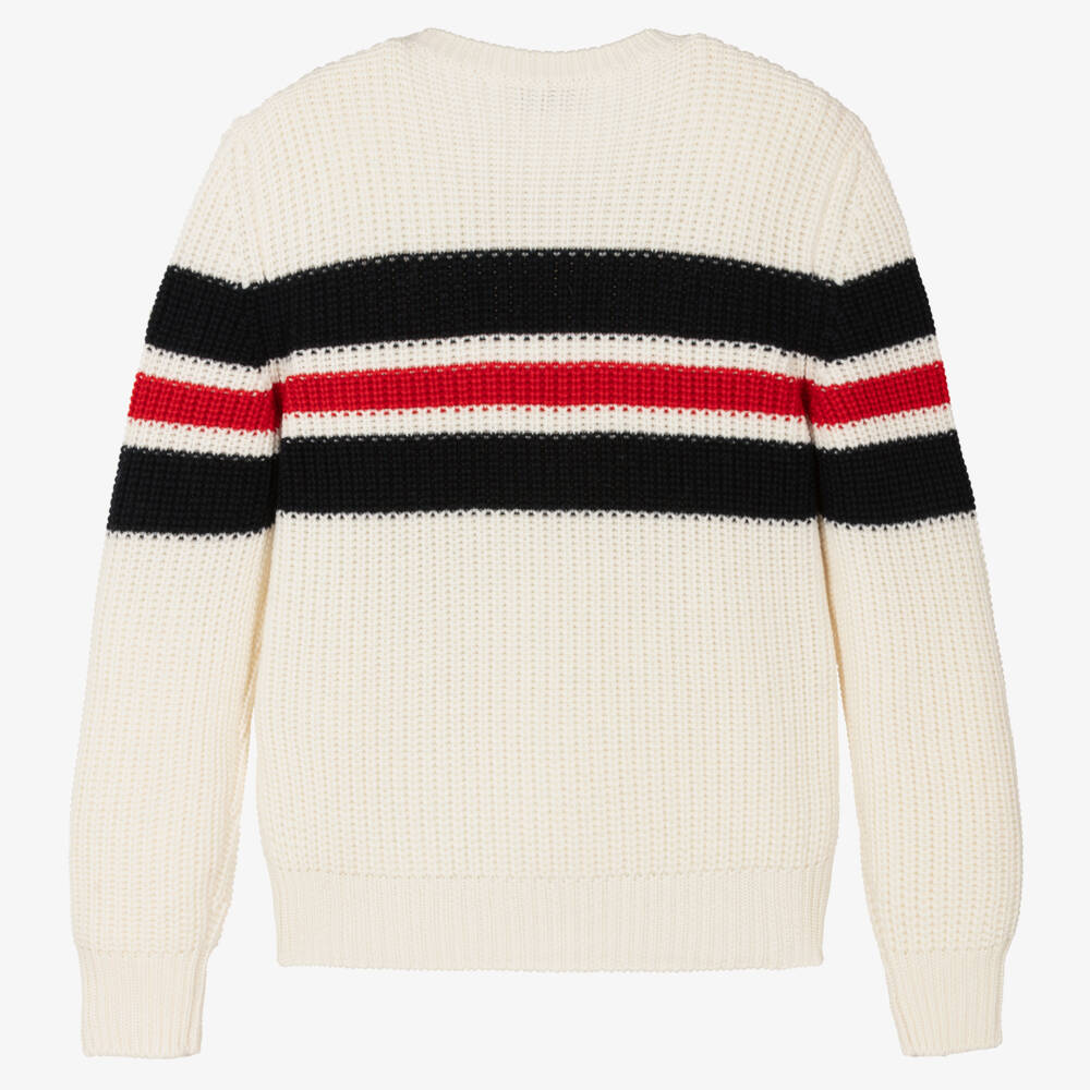 Moncler Enfant-بلوفر صوف عاجي محبوك للأولاد | Childrensalon Outlet