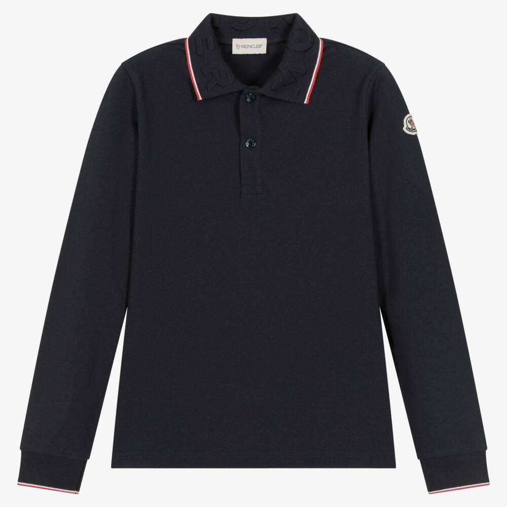 Moncler Enfant-Boys Navy Cotton Long Sleeve Polo | Childrensalon Outlet