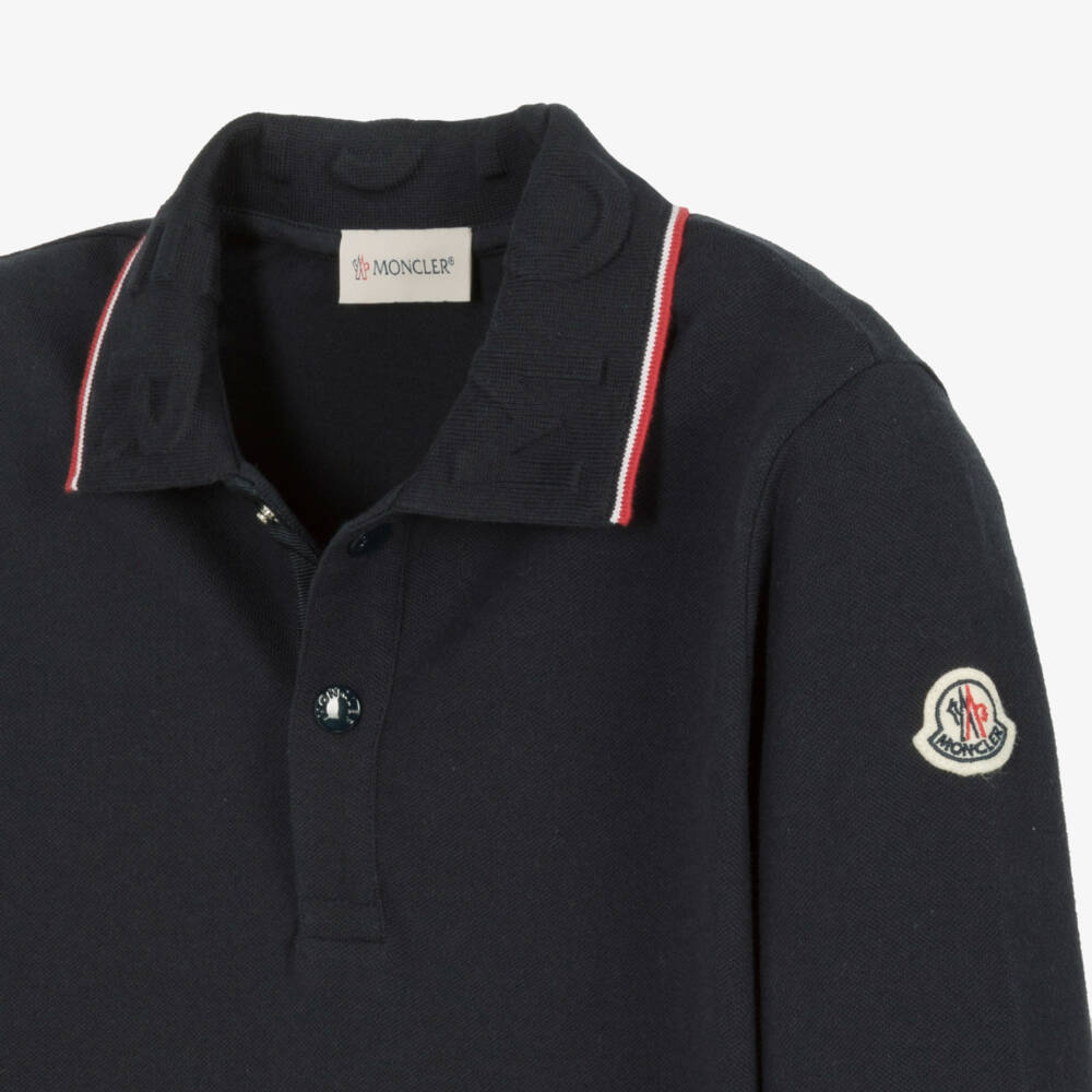 Moncler Enfant-Boys Navy Cotton Long Sleeve Polo | Childrensalon Outlet