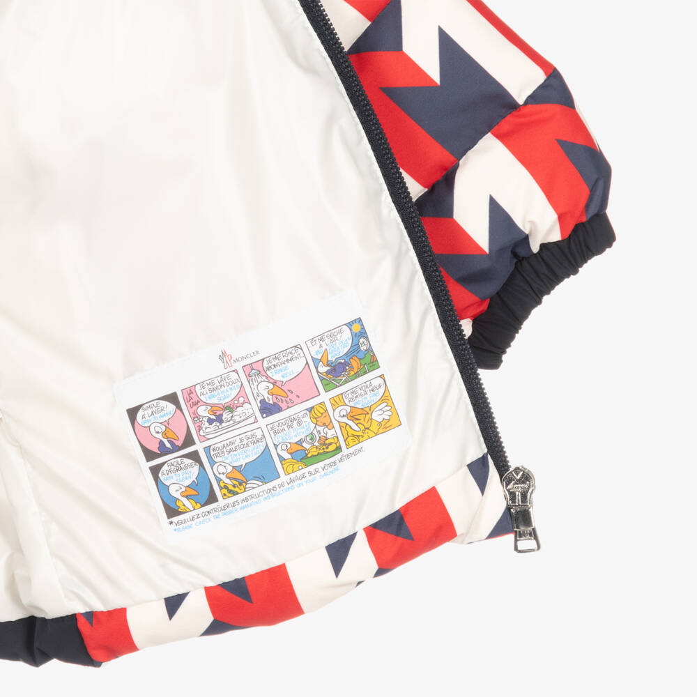 Moncler Enfant-Boys Navy Red Down Puffer Coat | Childrensalon Outlet