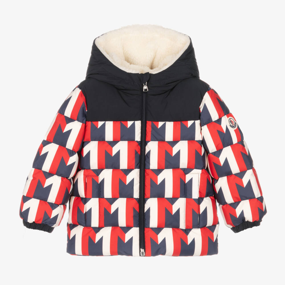 Moncler Enfant-Boys Navy Red Down Puffer Coat | Childrensalon Outlet