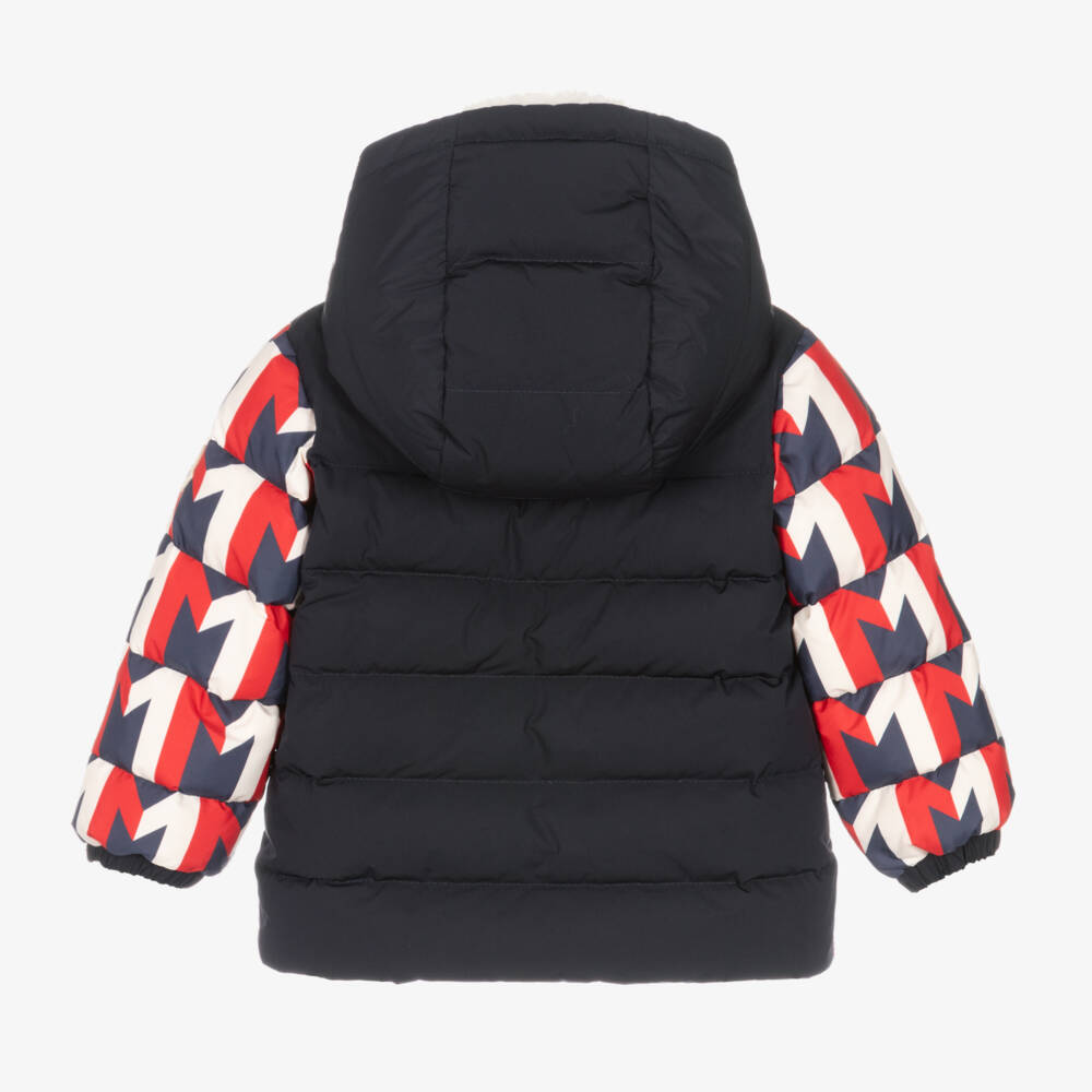 Moncler Enfant-Boys Navy Red Down Puffer Coat | Childrensalon Outlet