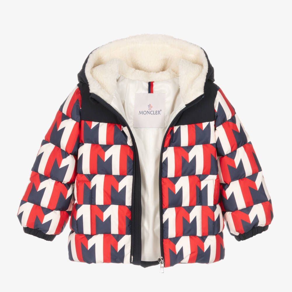 Moncler Enfant-Boys Navy Red Down Puffer Coat | Childrensalon Outlet