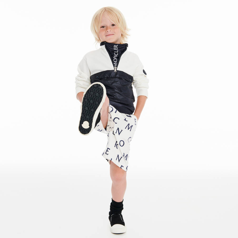 Moncler Enfant-شورت أولاد بنقشة كحلي وأبيض | Childrensalon Outlet