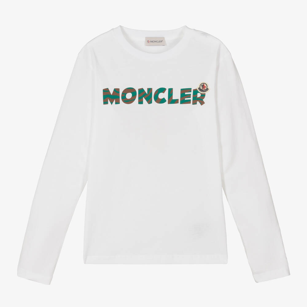 Moncler Enfant-تي شيرت قطن أبيض بشعار للأولاد | Childrensalon Outlet