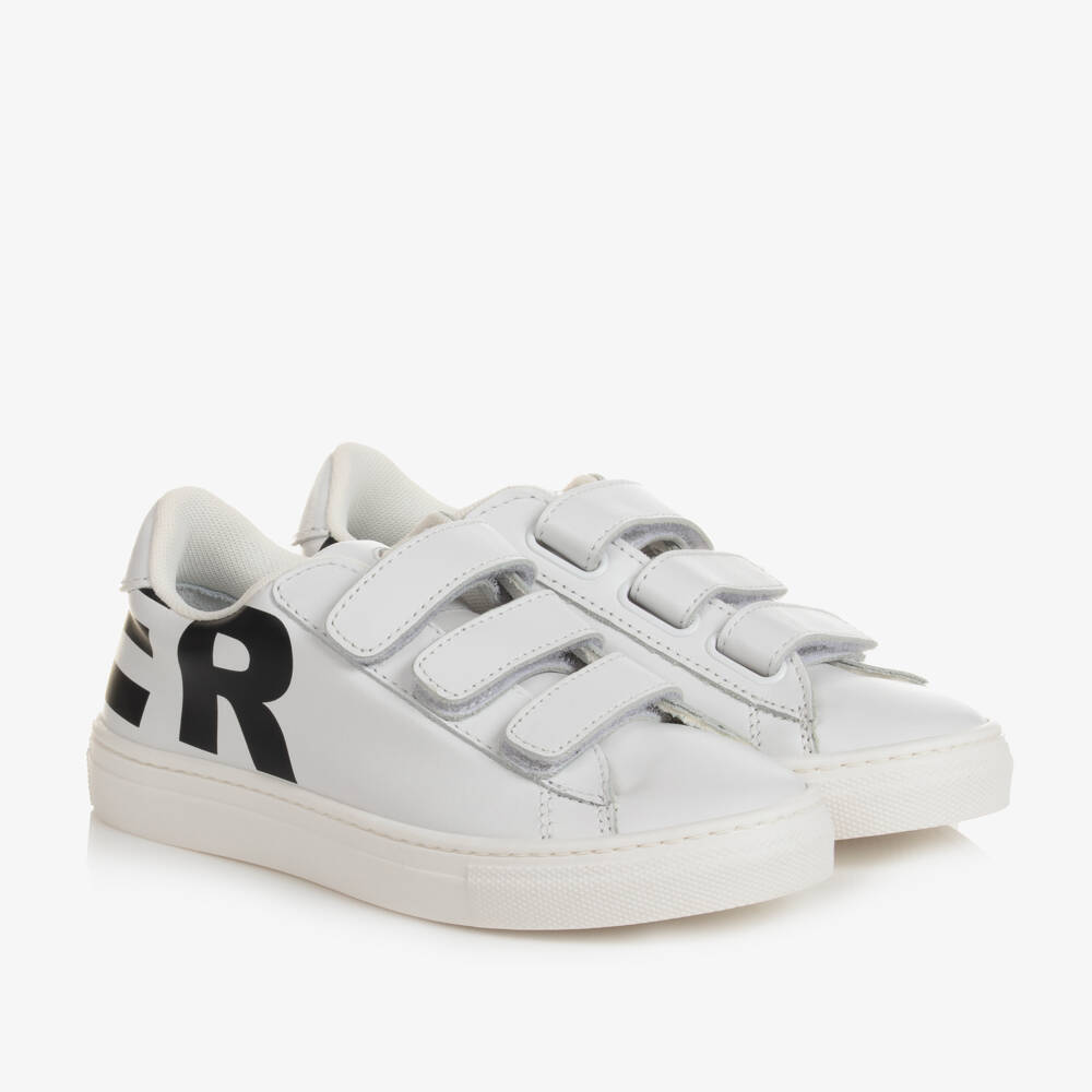 Moncler Enfant-Кожаные кроссовки с логотипом белые для мальчиков | Childrensalon Outlet