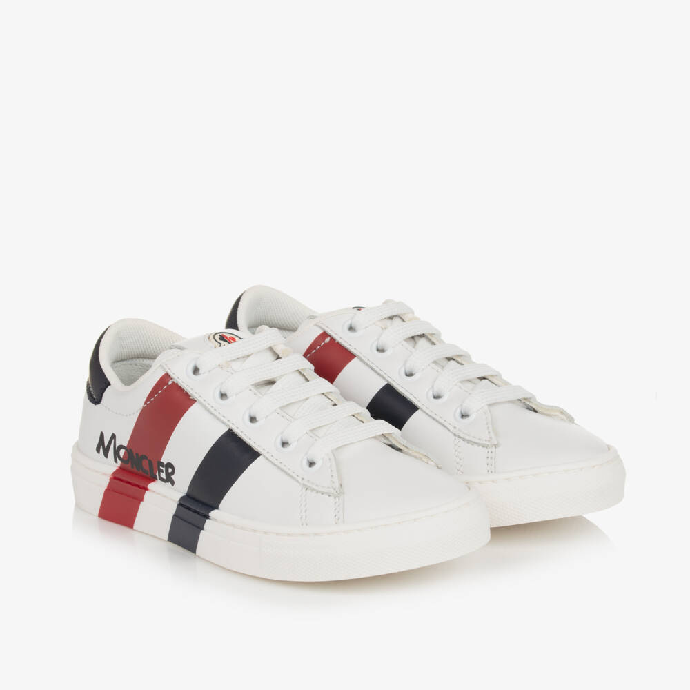 Moncler Enfant-Boys White Leather Stripe Sneakers | Childrensalon Outlet