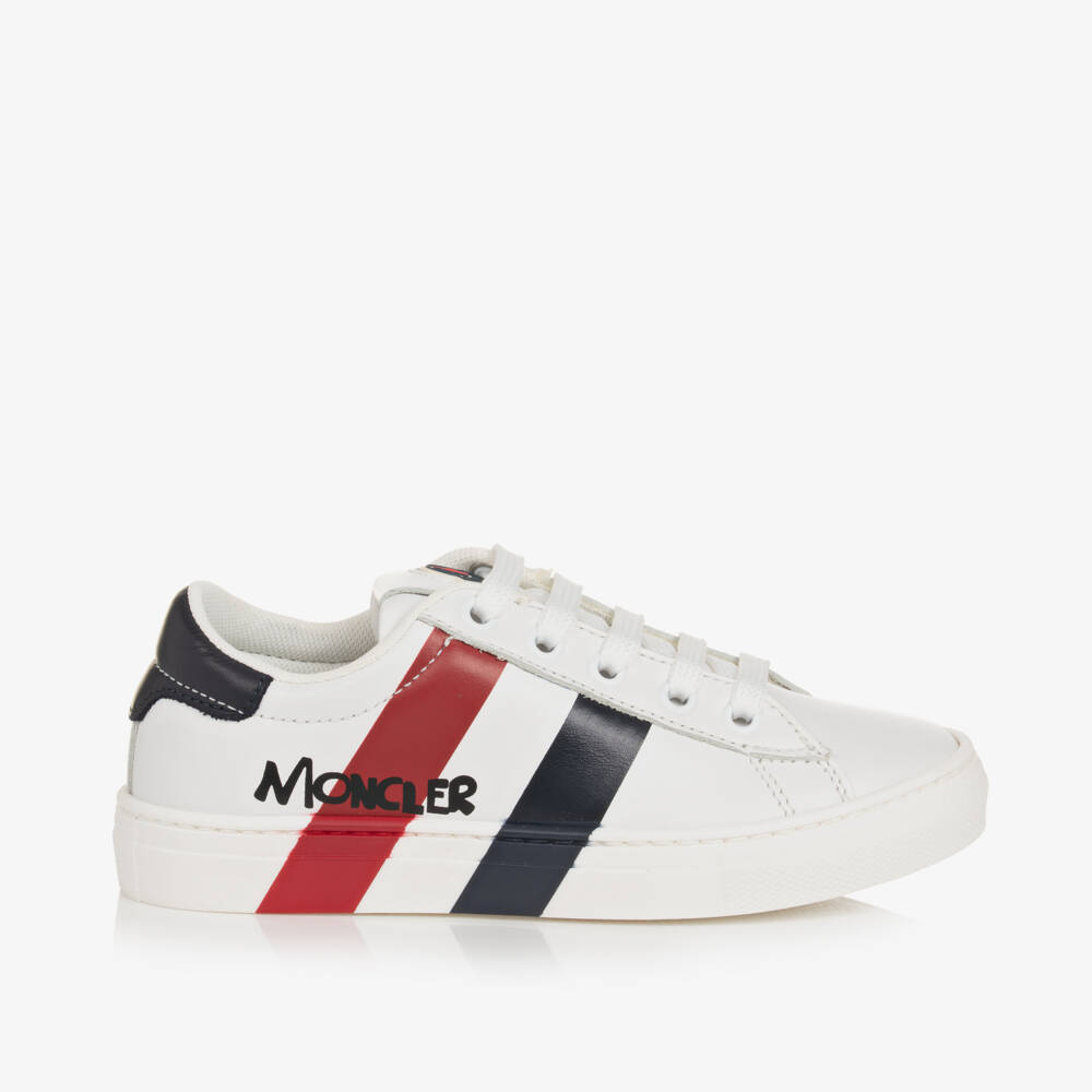 Moncler Enfant-Boys White Leather Stripe Sneakers | Childrensalon Outlet