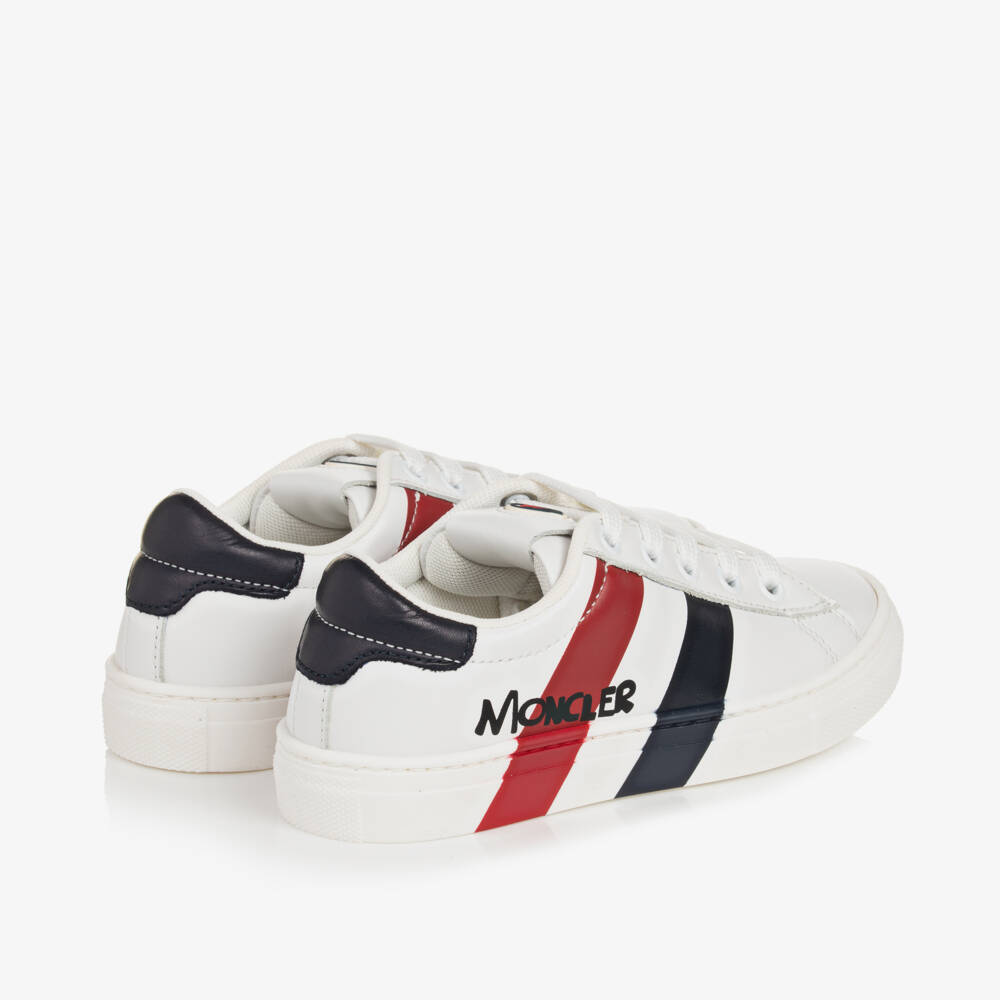 Moncler Enfant-Boys White Leather Stripe Sneakers | Childrensalon Outlet