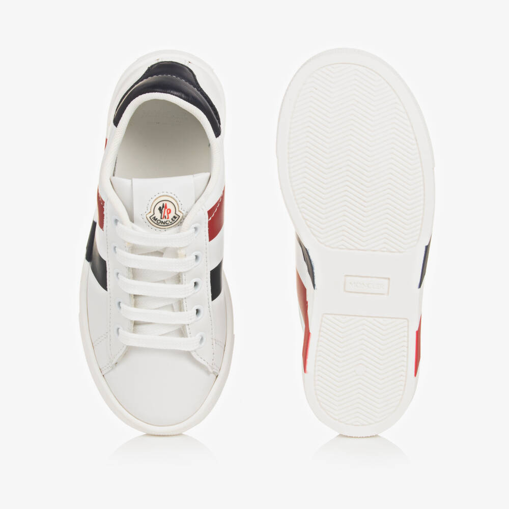 Moncler Enfant-Boys White Leather Stripe Sneakers | Childrensalon Outlet