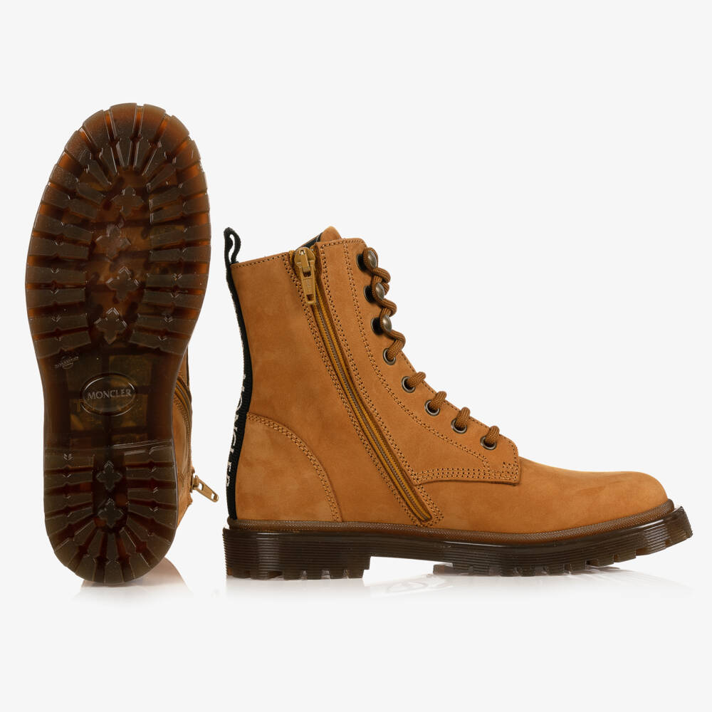 Moncler Enfant-Brown Nubuck Leather Teen Boots | Childrensalon Outlet