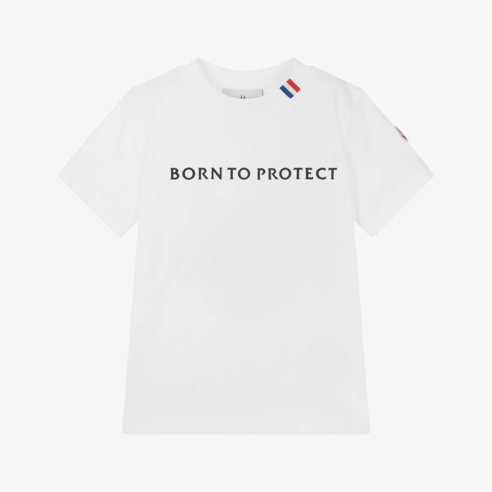 Moncler Enfant-تيشيرت أبيض قطن بشعار | Childrensalon Outlet