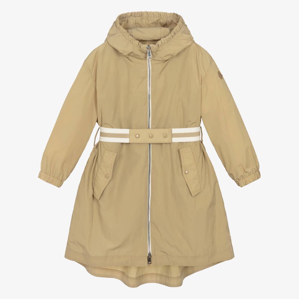 Moncler Enfant-معطف طويل بغطاء رأس للبنات بلون البيج | Childrensalon Outlet