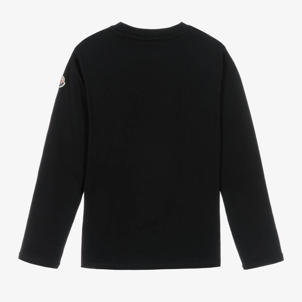 Moncler Enfant-Черный хлопковый топ с длинными рукавами для девочек | Childrensalon Outlet