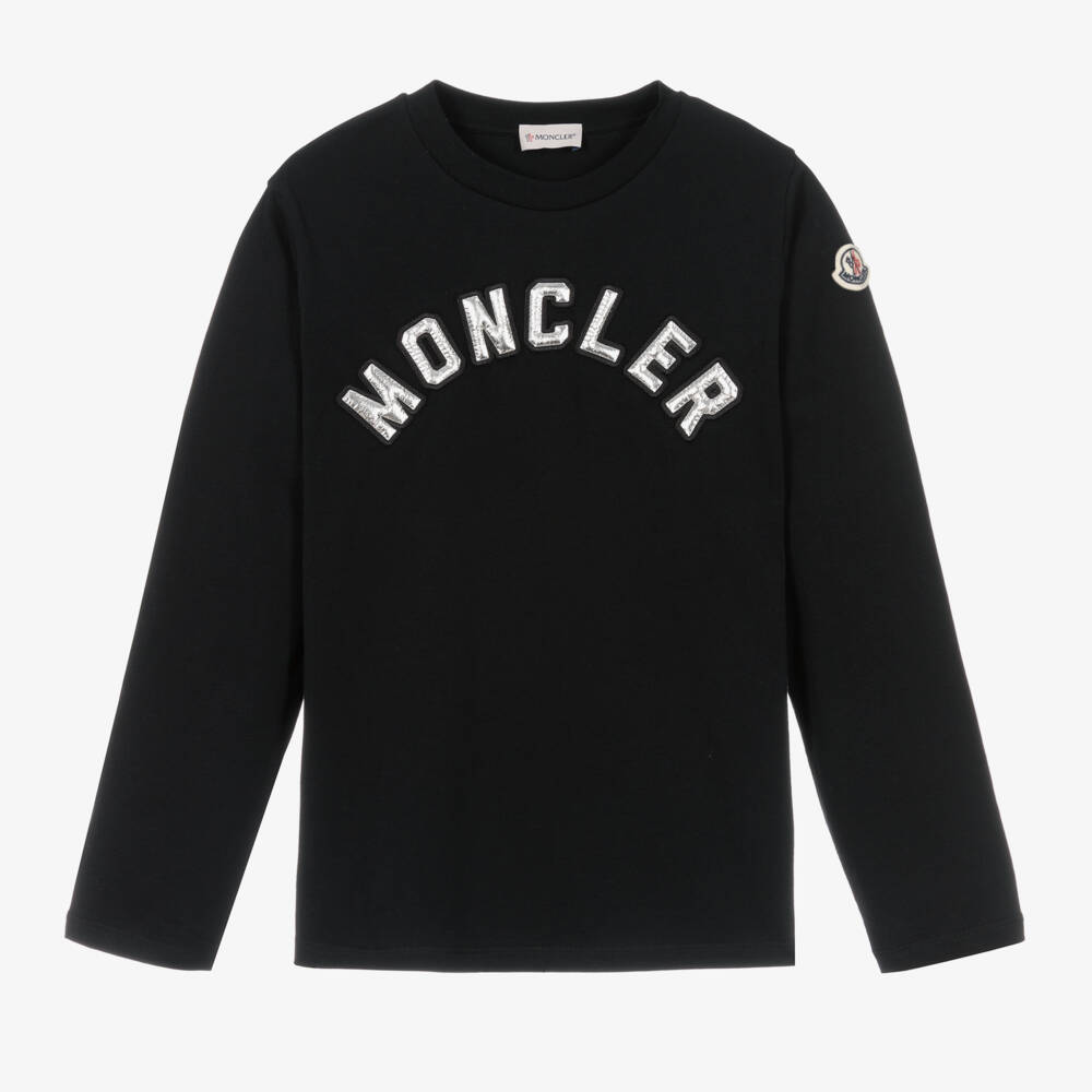 Moncler Enfant-Черный хлопковый топ с длинными рукавами для девочек | Childrensalon Outlet