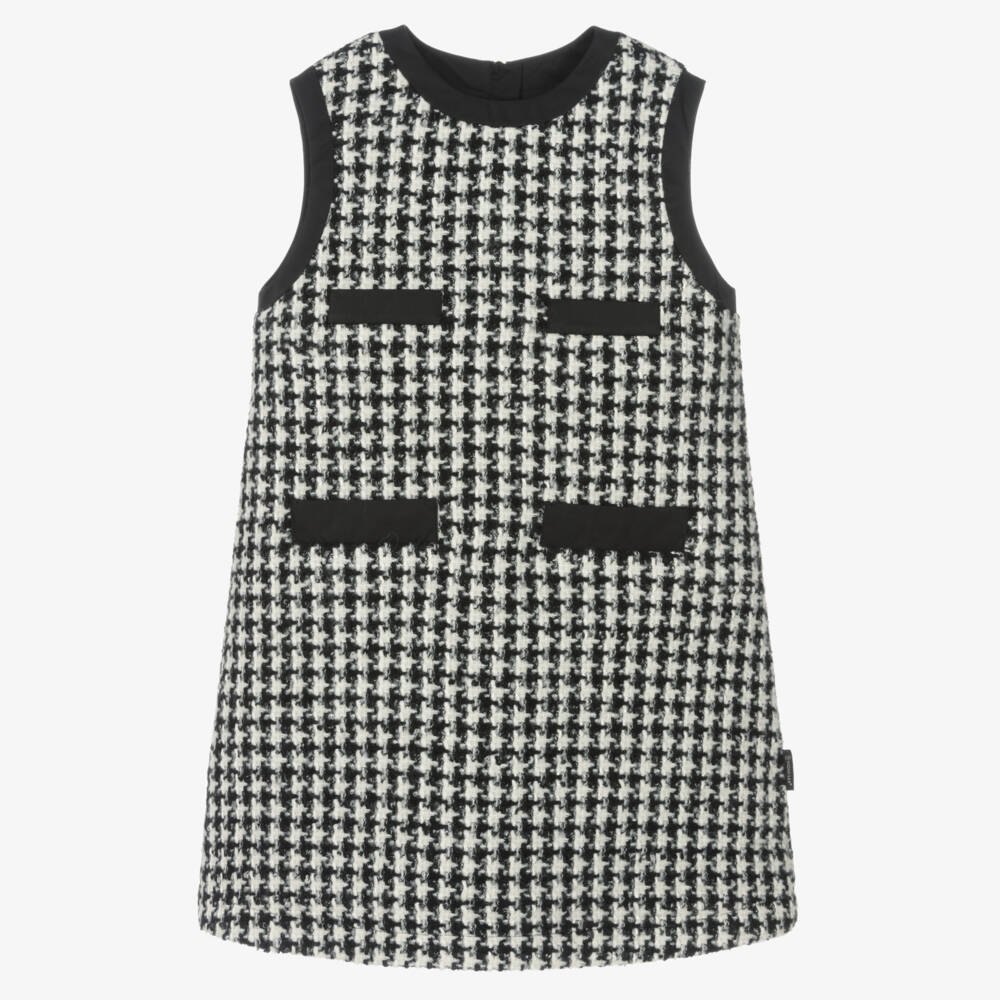 Moncler Enfant-Girls Black Houndstooth Tweed Dress | Childrensalon Outlet