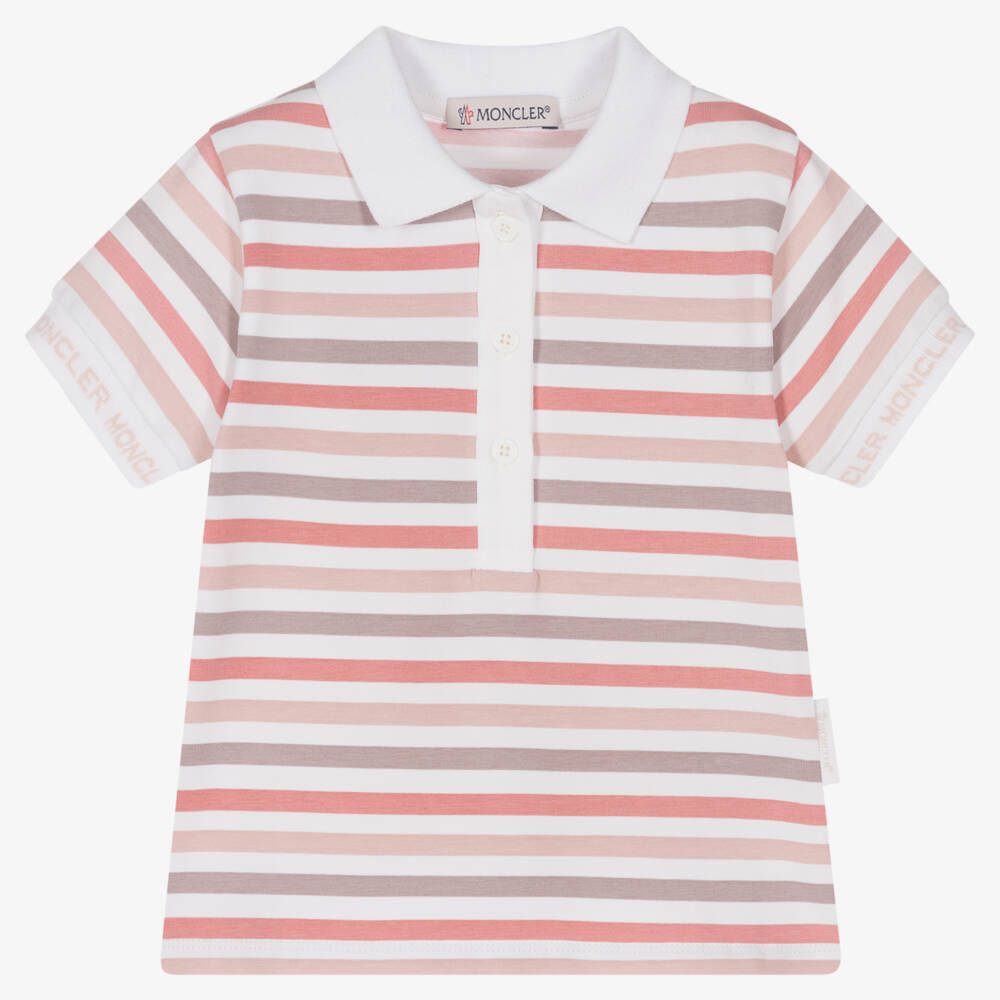 Moncler Enfant-Рубашка поло в полоску розового цвета для девочек | Childrensalon Outlet
