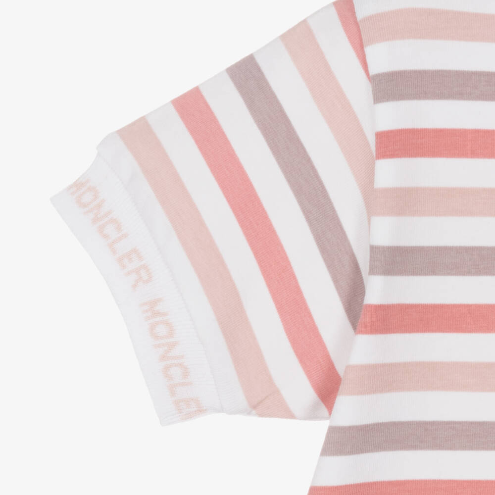 Moncler Enfant-Рубашка поло в полоску розового цвета для девочек | Childrensalon Outlet