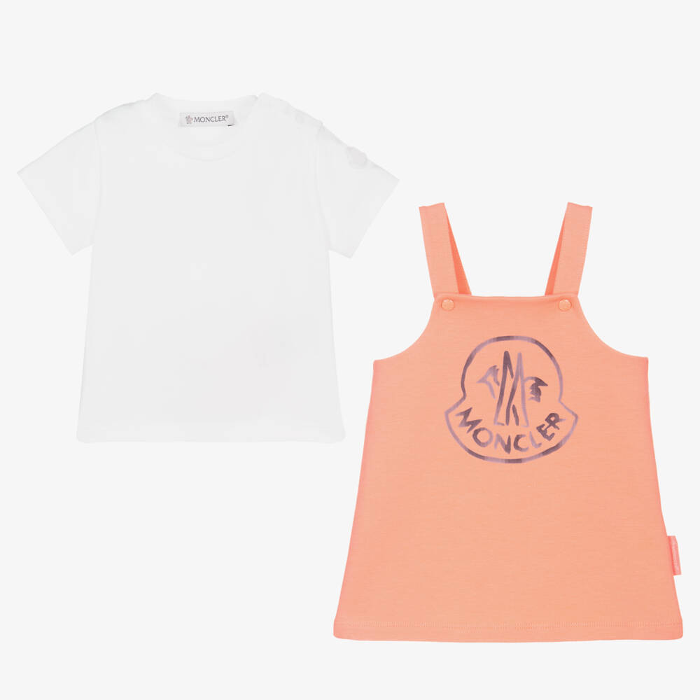 Moncler Enfant-طقم فستان مريلة مرجاني للبنات | Childrensalon Outlet