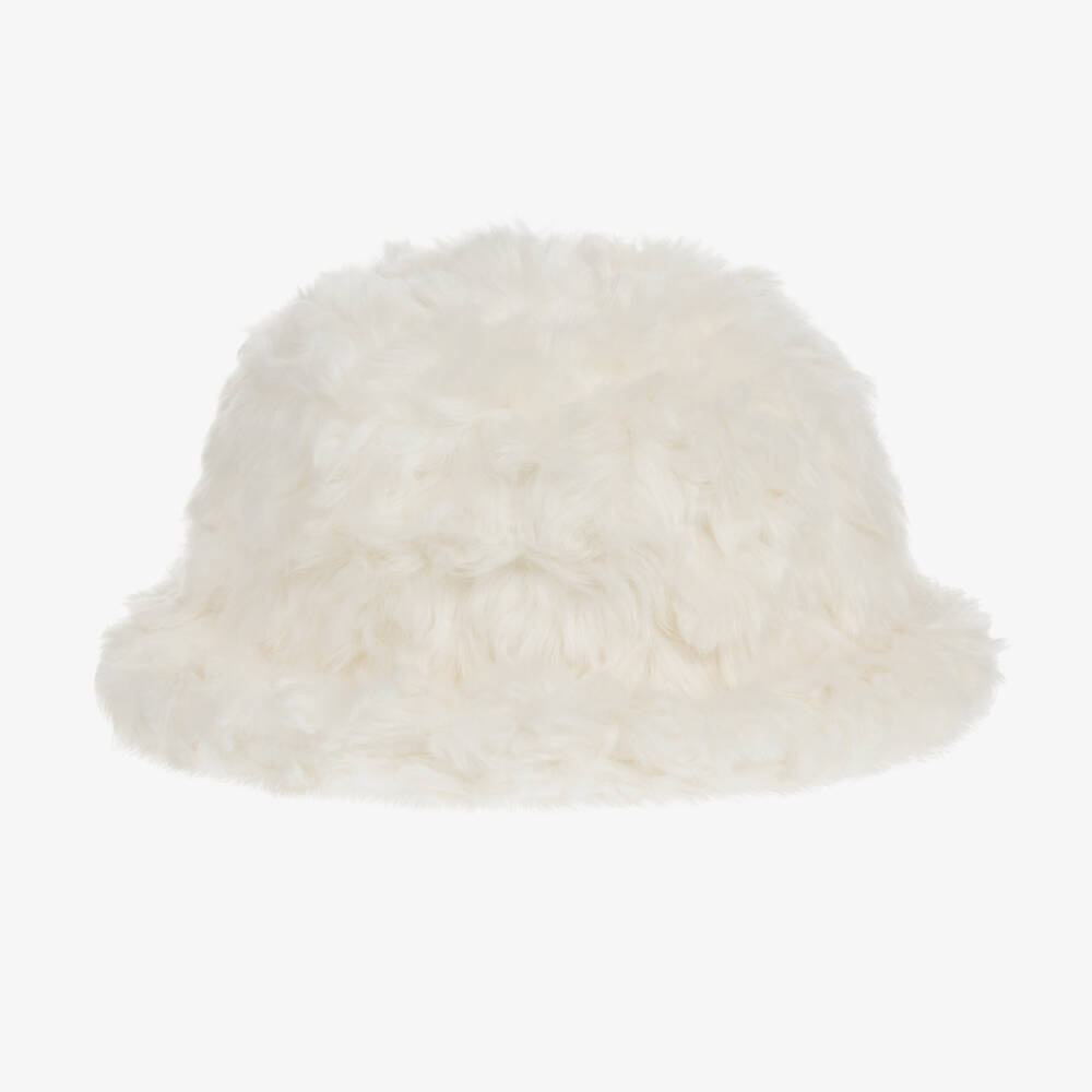 Moncler Enfant-قبعة دافئة من الفرو الصناعي العاجي للبنات | Childrensalon Outlet
