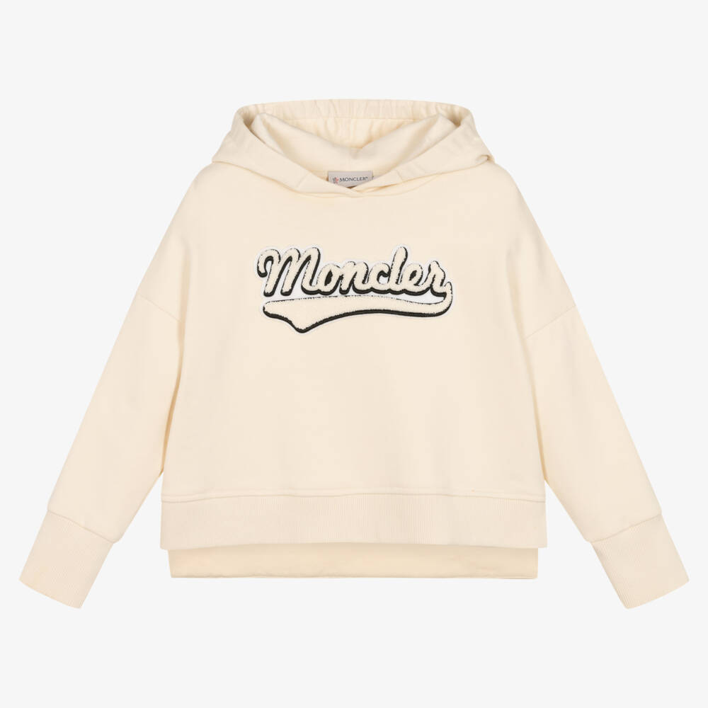 Moncler Enfant-Кремовый хлопковый худи с логотипом для девочек | Childrensalon Outlet
