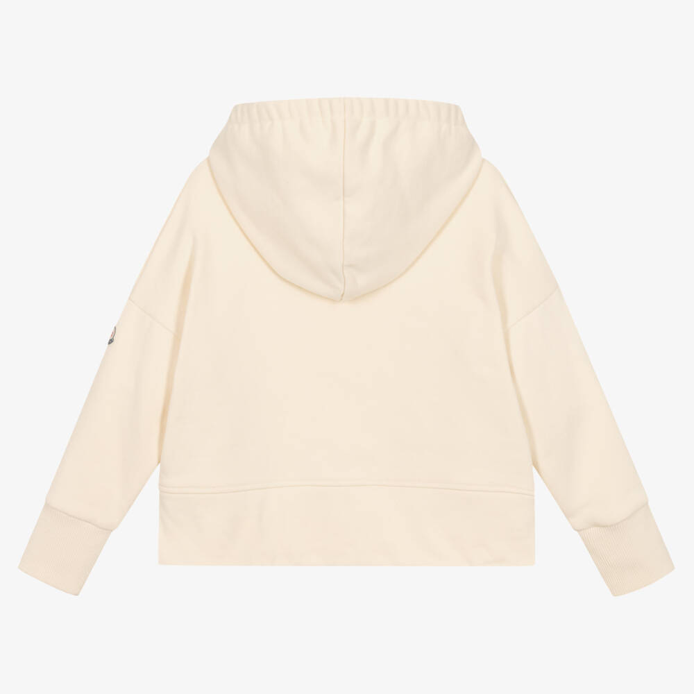 Moncler Enfant-Кремовый хлопковый худи с логотипом для девочек | Childrensalon Outlet