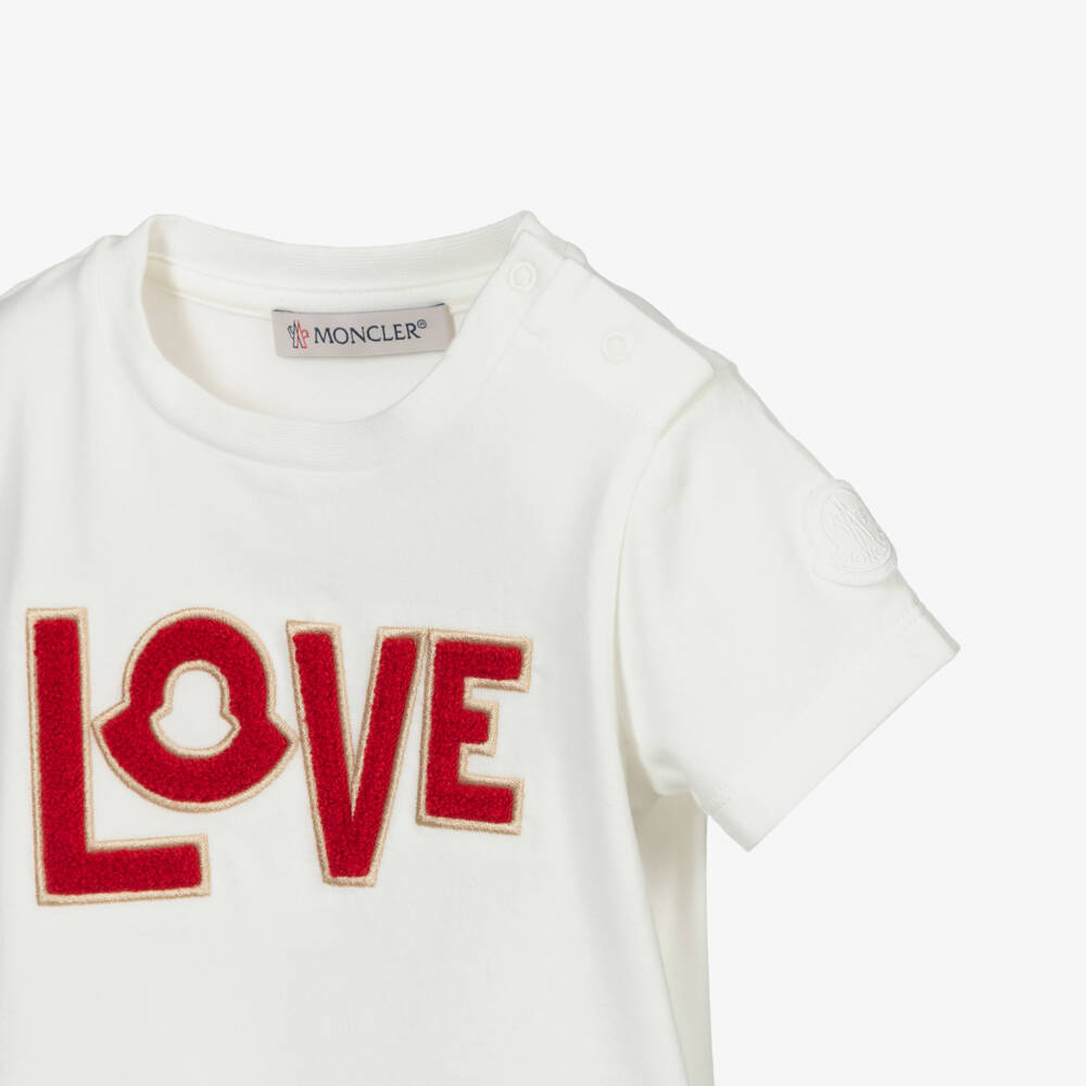 Moncler Enfant-تيشيرت كريمي للبنات بتطريز حب | Childrensalon Outlet