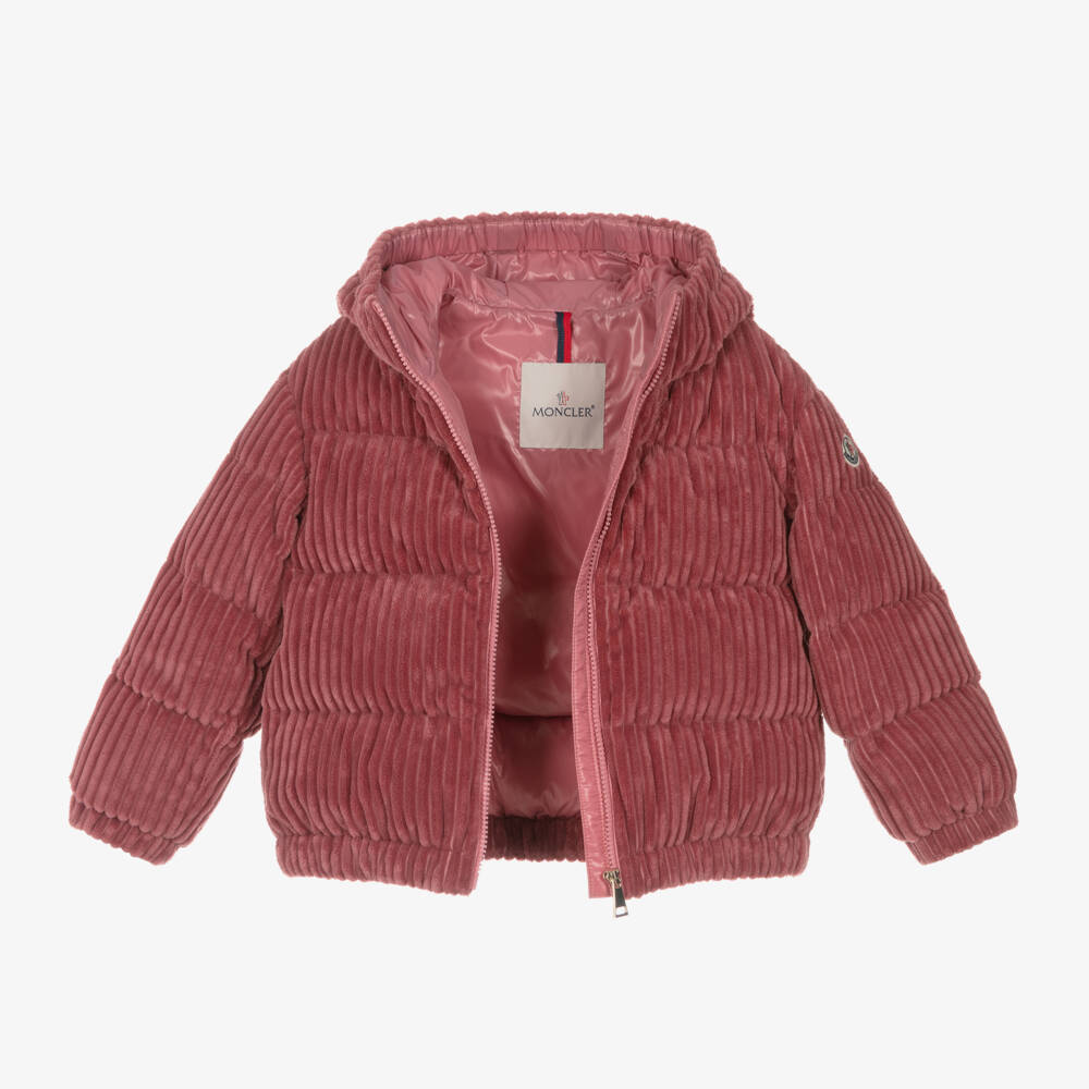 Moncler Enfant-Куртка из вельвета пыльно-розовая для девочек | Childrensalon Outlet