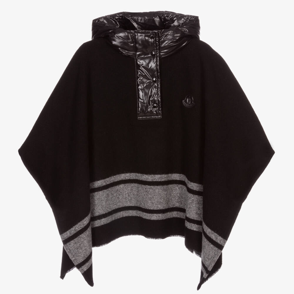 Moncler Enfant-عباءة صوف سوداء أنيقة للبنات | Childrensalon Outlet