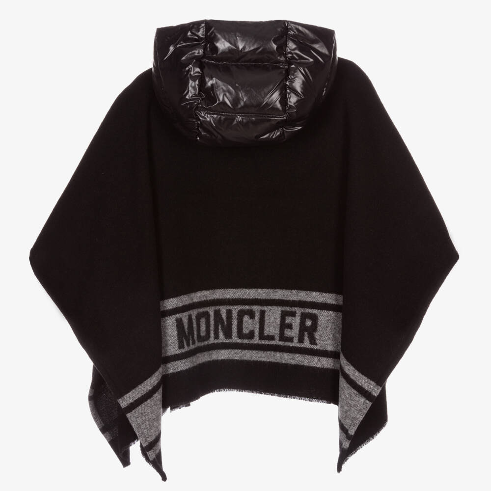 Moncler Enfant-عباءة صوف سوداء أنيقة للبنات | Childrensalon Outlet