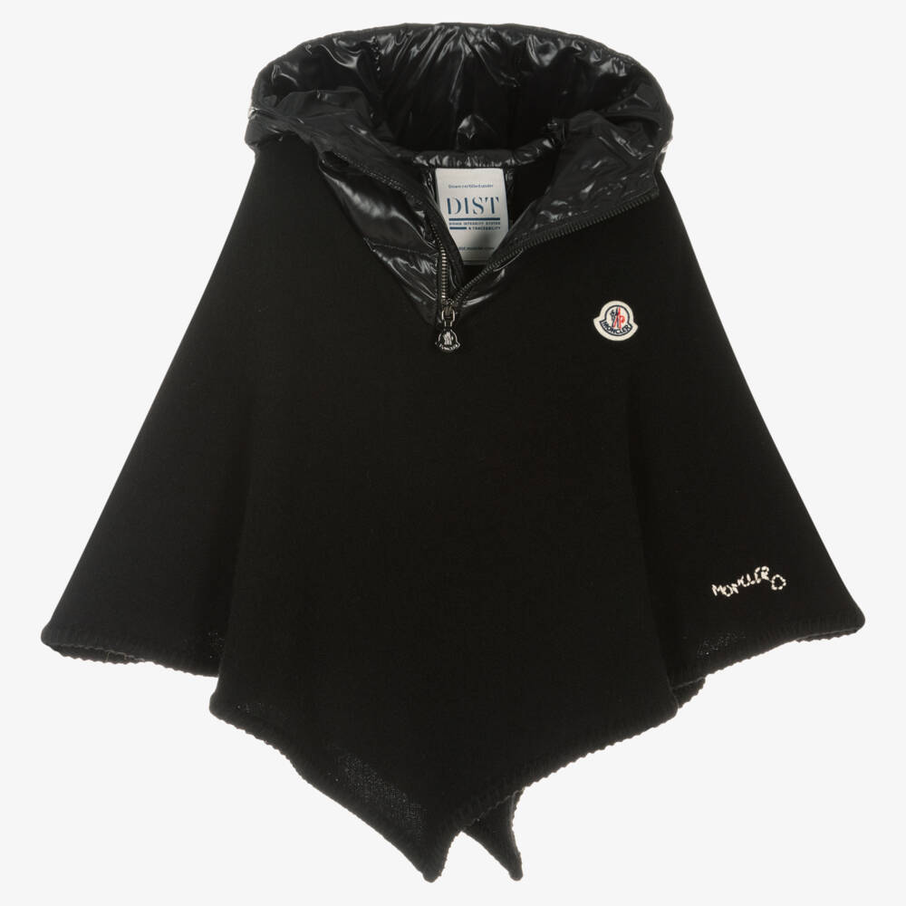 Moncler Enfant-عباءة صوف سوداء أنيقة للبنات | Childrensalon Outlet