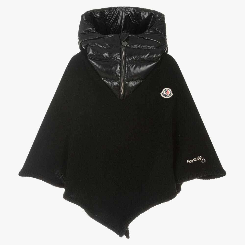 Moncler Enfant-عباءة صوف سوداء أنيقة للبنات | Childrensalon Outlet