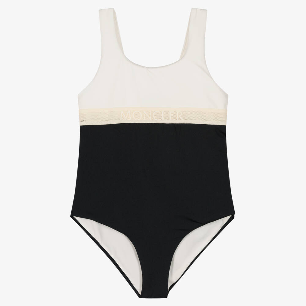 Moncler Enfant-مايوه فاخر للبنات باللون العاجي والأسود | Childrensalon Outlet
