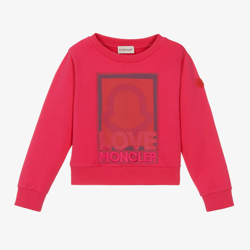 Moncler Enfant-بلوزة قطنية فوشيا للبنات "حب" | Childrensalon Outlet