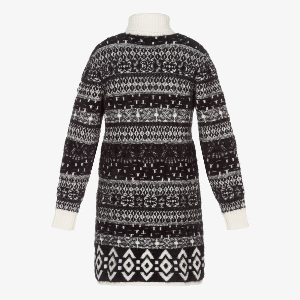 Moncler Enfant-Girls Geometric Black Knit Dress | Childrensalon Outlet