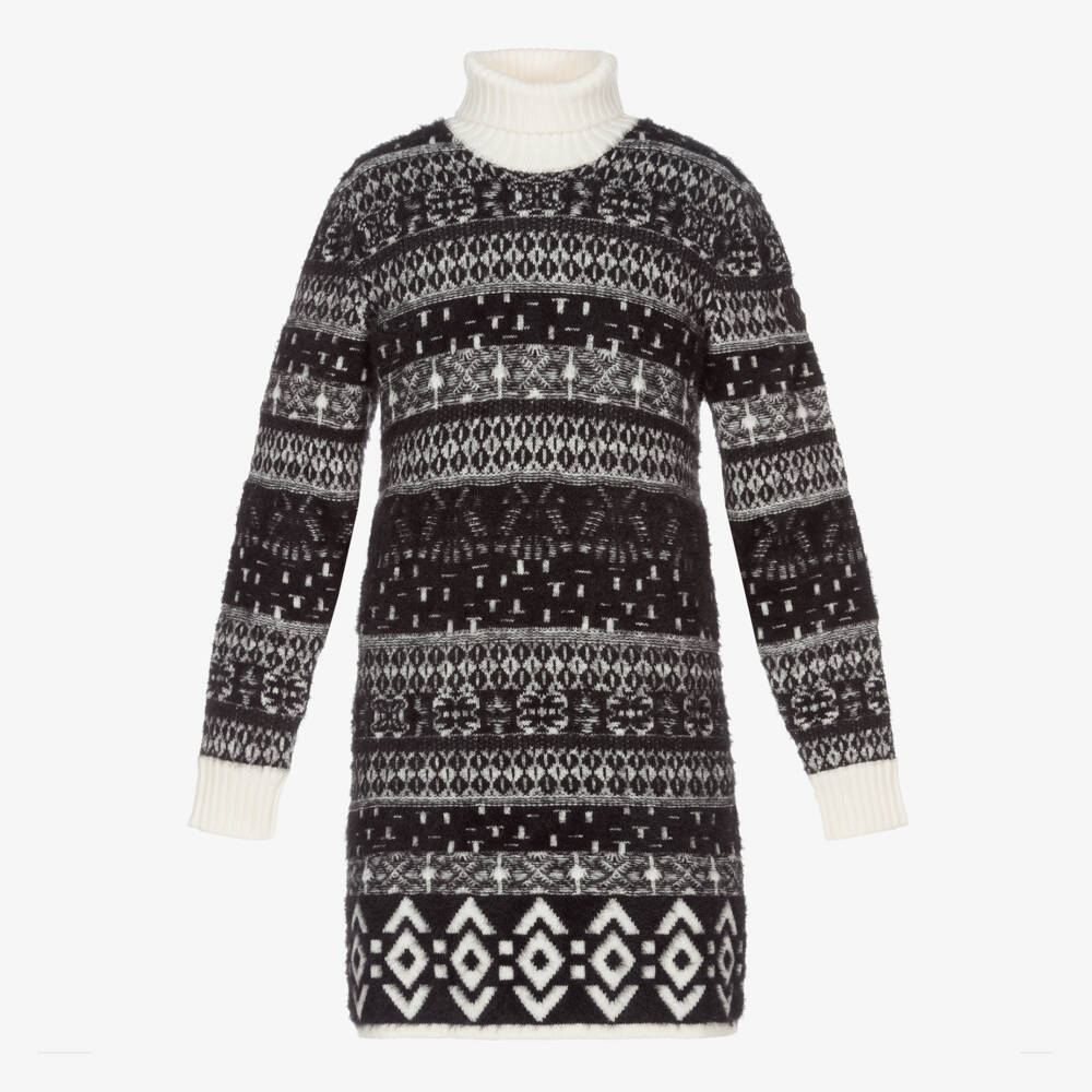 Moncler Enfant-Girls Geometric Black Knit Dress | Childrensalon Outlet