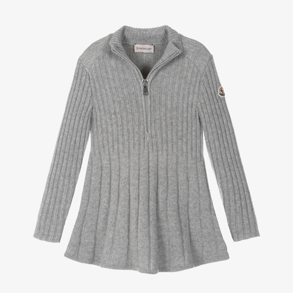 Moncler Enfant-Girls Grey Wool Knit Dress | Childrensalon Outlet