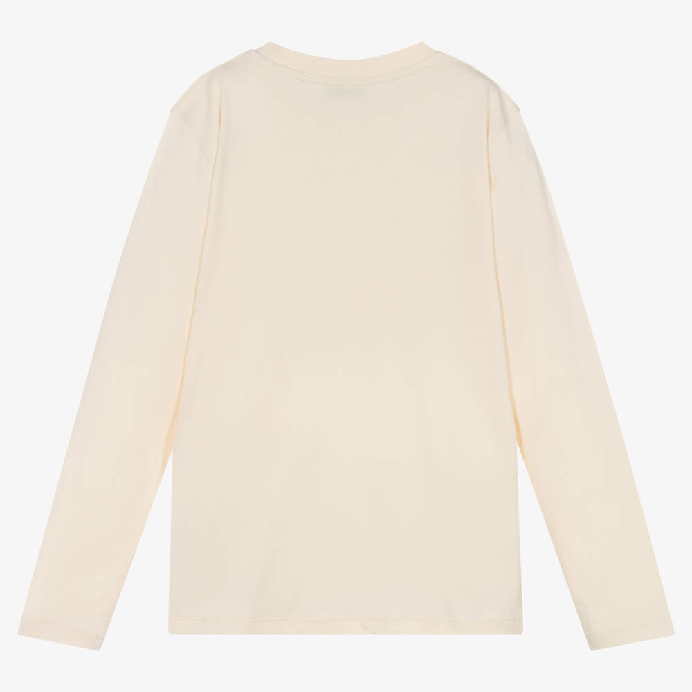 Moncler Enfant-Кремовый хлопковый топ с кристаллами для девочек | Childrensalon Outlet