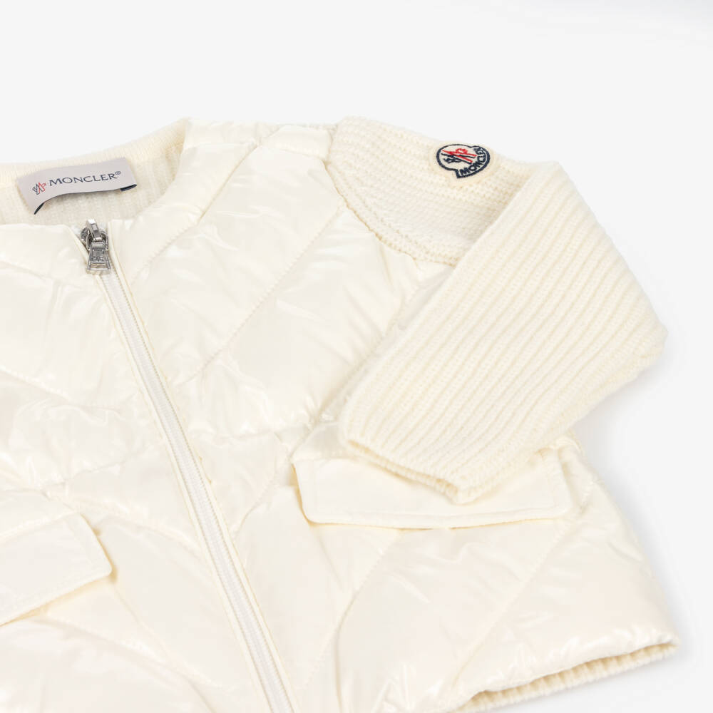 Moncler Enfant-كارديغان صوف مبطن عاجي للبنات | Childrensalon Outlet
