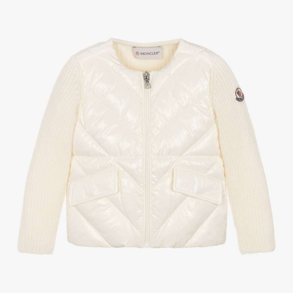 Moncler Enfant-كارديغان صوف مبطن عاجي للبنات | Childrensalon Outlet