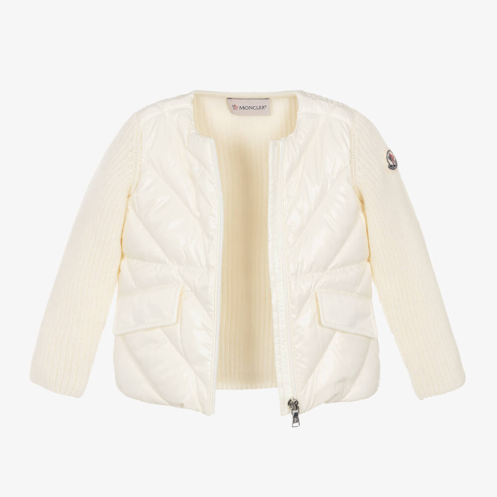 Moncler Enfant-كارديغان صوف مبطن عاجي للبنات | Childrensalon Outlet