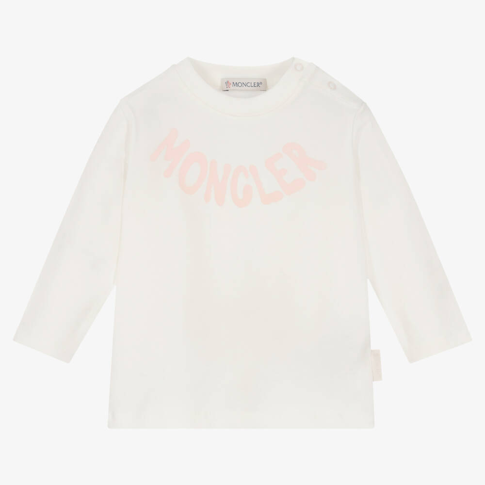 Moncler Enfant-Футболка из кремового хлопкового трикотажа для девочек | Childrensalon Outlet