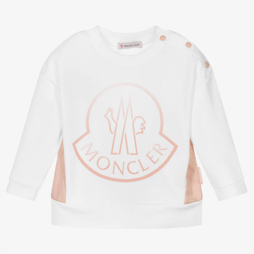 Moncler Enfant-Кремовый хлопковый свитшот с логотипом для девочек | Childrensalon Outlet
