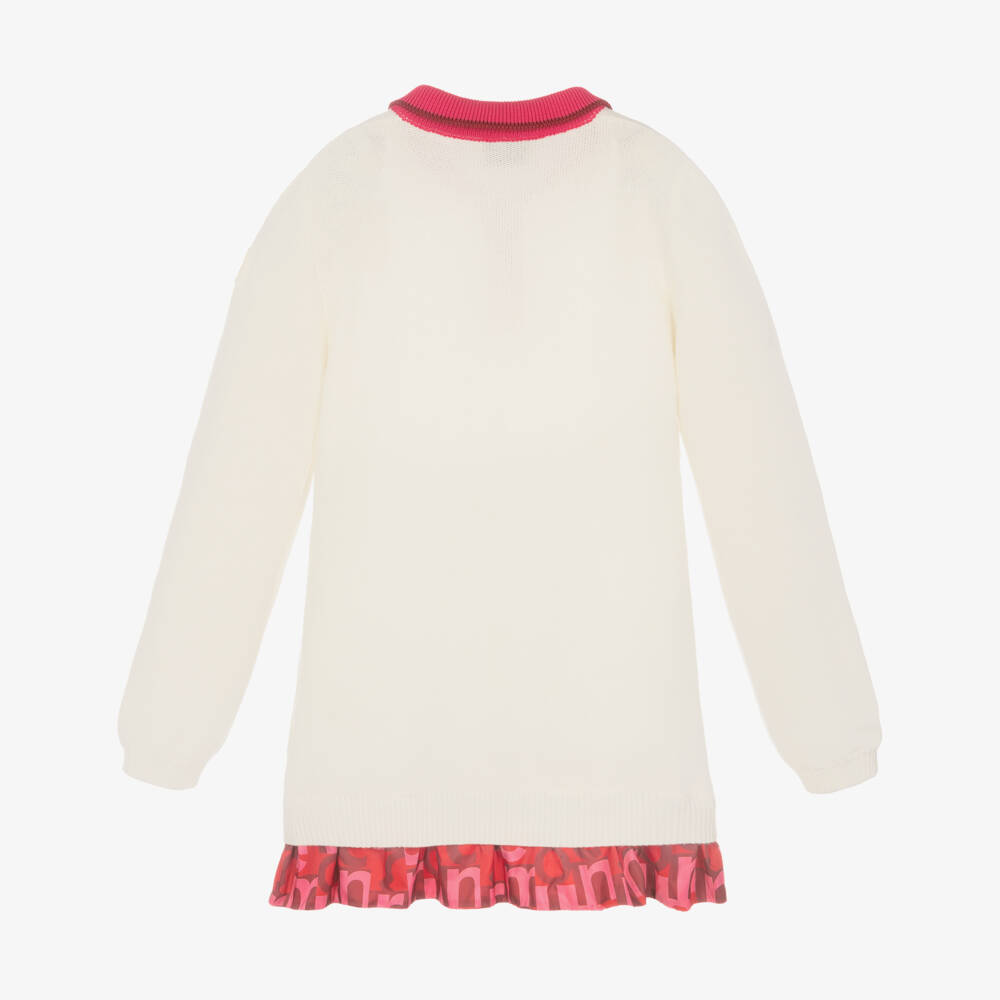 Moncler Enfant-فستان بناتي من القطن المحبوك باللون العاجي والوردي | Childrensalon Outlet