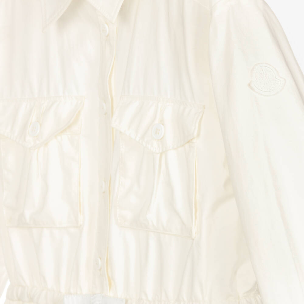 Moncler Enfant-فستان قطن عاجي مطوي للبنات | Childrensalon Outlet