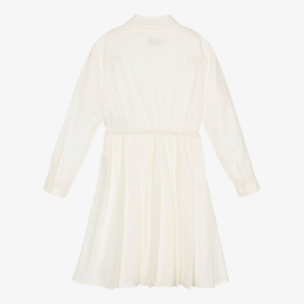 Moncler Enfant-فستان قطن عاجي مطوي للبنات | Childrensalon Outlet